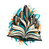 Bücherwelten – Skyline aus offenem Buch
