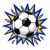 Fußball mit blauem und gelbem Comic-Burst