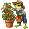 Frosch bei der Tomatenernte