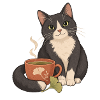 Gemütliche Katze mit Teetasse