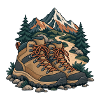 Wanderstiefel mit Bergen und Wald