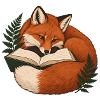 Lesefuchs mit Buch und Farn