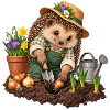 Igel pflanzt Blumenzwiebeln