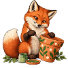 Fuchs bemalt einen Blumentopf