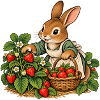 Hase bei der Erdbeerernte