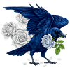 Blauer Rabe und Rosen