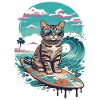 Surfer-Katze in tropischer Welle