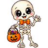 Niedliches Halloween-Skelett und Kürbis