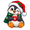 Süßer Pinguin mit Weihnachtsmütze & Kakao