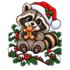 Waschbär mit Weihnachtsmütze und Lebkuchen