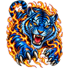 Blauer Tiger in Flammen