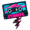 B-Seite: Retro-Kassette und Musikstrahl