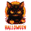 Halloween-Katze und Jackolanterns