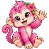 Kawaii-rosa Affe mit tropischer Blume