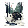 Wildschwein im Low-Poly-Winterwald