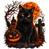Schwarze Katze in Halloween-Szenerie