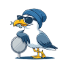 Coole Möwe mit Sonnenbrille und Fisch