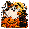 Süßer Halloween-Geist & Schwarze Katze