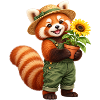Roter Panda-Gärtner mit Sonnenblume