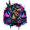Techno Dinosaurier DJ mit Kopfhörern