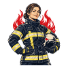 Feuerwehrfrau mit Helm und Flammen