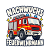 Nachwuchs Feuerwehrmann mit Feuerwehrauto