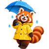 Regenmantel-Rotpanda mit Regenschirm