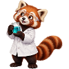 Roter Panda-Wissenschaftler mit Becher
