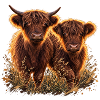 Highlandrinder im Abendlicht