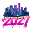 Cyberpunk Skyline 2027 Neon Graffiti