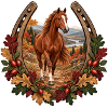 Pferd auf herbstlichem Bergpfad