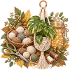 Herbstmakramee mit Garnknäueln und Blätter