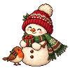 Winterschneemann Pixelkunst mit Geschenk
