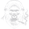 Gorilla mit Kopfhörern und Zigarren-Tee