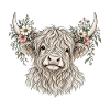 Highland Kuh mit Blumenkrone