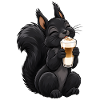 Schwarzes Eichhörnchen mit Latte Macchiato