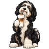 Tibet Terrier mit Latte Macchiato – Kaffeepause