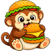 Schimpanse mit Cheeseburger Fast Food