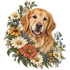 Golden Retriever im Wildblumenkranz