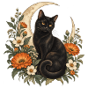 Schwarze Katze im Blumenmond