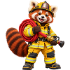 Feuerwehrmann Roter Panda mit Schlauch