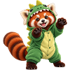 Roter Panda im Dinosaurierkostüm