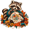 Waschbär stickt Herbstblumen
