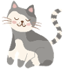 Ruhige graue Katzen-Kawaii-Lächeln