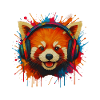Roter panda mit bunten Kopfhörern