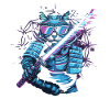  Cyberpunk Samurai Katze Mit Energie Katana