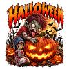 Zombie-Kind am Halloween-Pumpkin