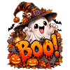 Boo Halloween Geist mit Kürbissen