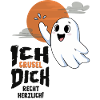 Kleiner Gruselgeist mit lustigem Halloween-Gruß