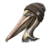 Pelikan mit Mütze